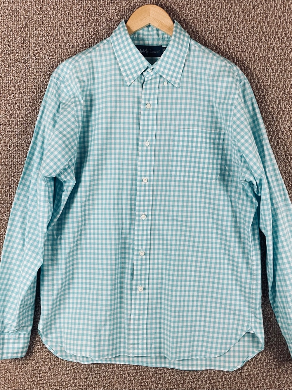 Vintage Ralph Lauren Shirt Mens Large Blue Gingham Prep Button Down 90s F339